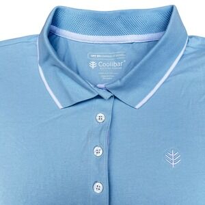 NWT Coolibar Womens Lg Light Blue UPF 50+ Sun Protection Polo Shirt Short Sleeve